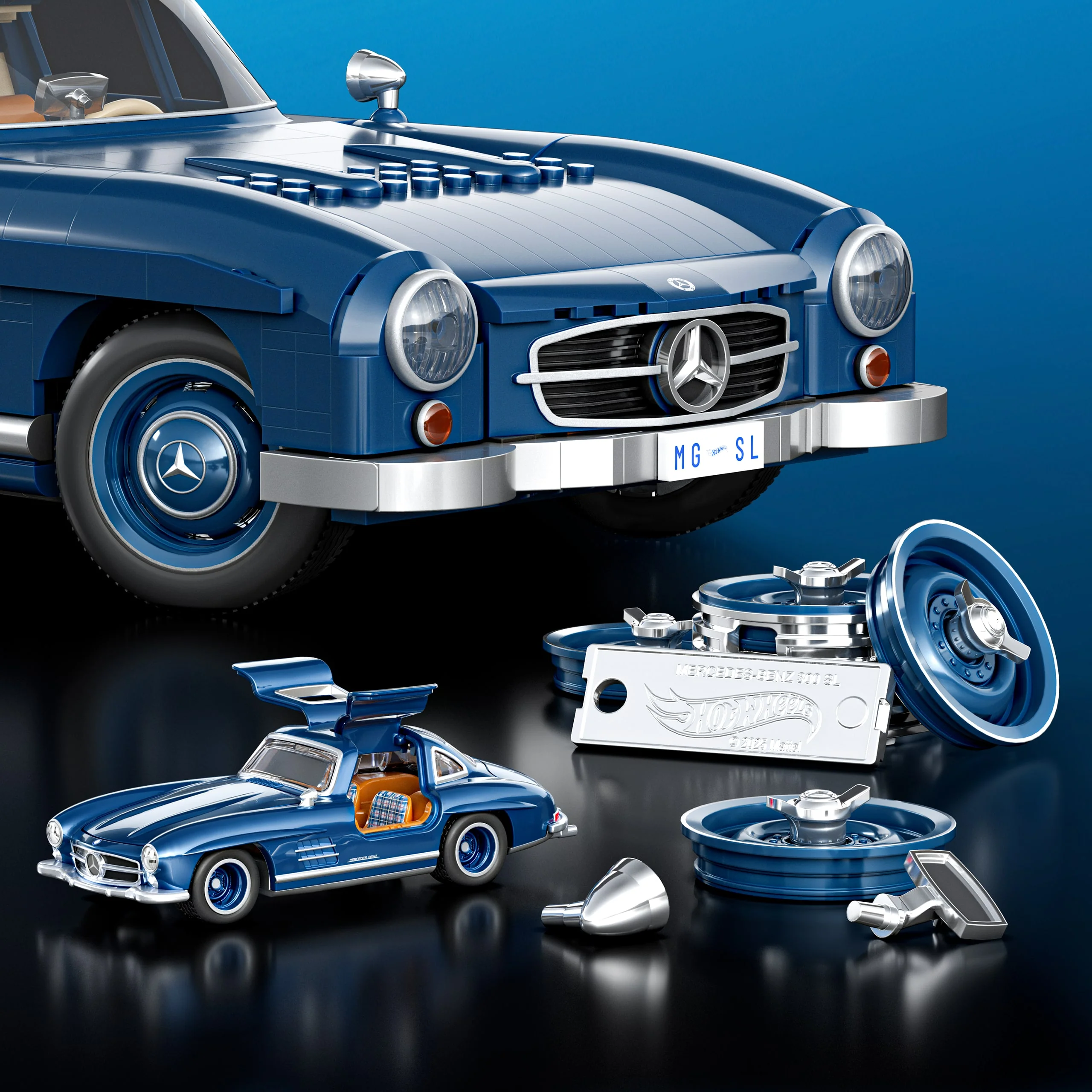 Mattel Brick Shop Hot Wheels Juguete de Construcción Premium Mercedes Benz 300 SL - Image 5