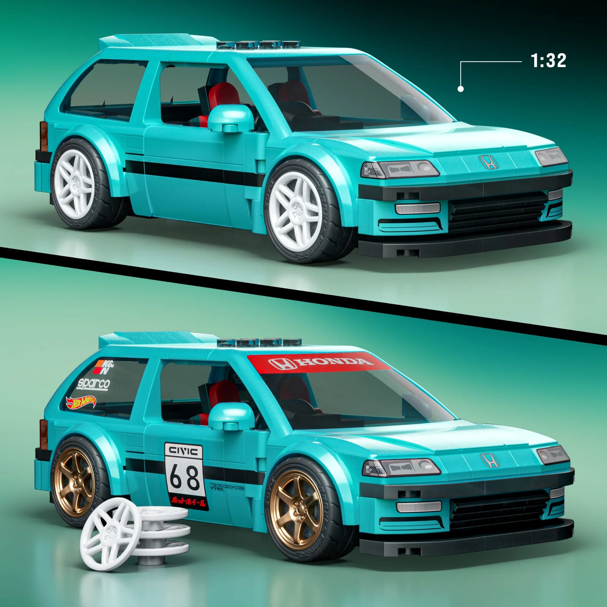 Mattel Brick Shop Hot Wheels Juguete de Construcción Speed Custom '90 Honda Civic EF - Image 3