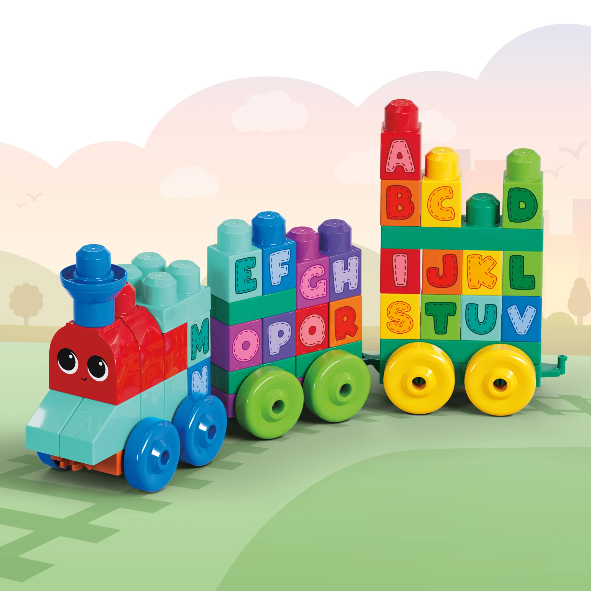 MEGA BLOKS ABC Learning Train Fisher Price Building Toy Blocks (60 Pieces) For Toddler - Image 3