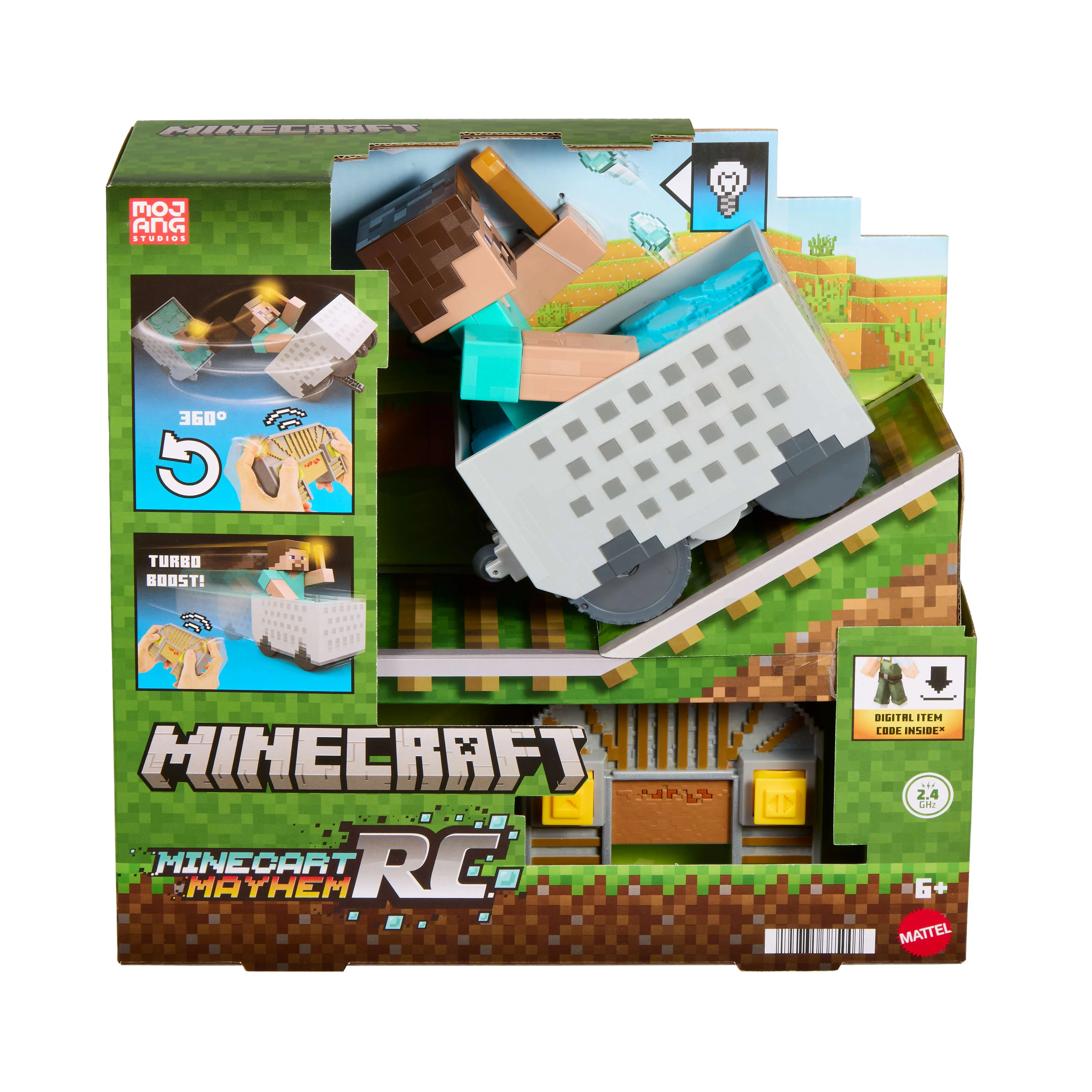 Minecraft Minecart RC & Steve, Wheelie Stunt & Turbo Boost, Lights & Digital Item Code - Image 6