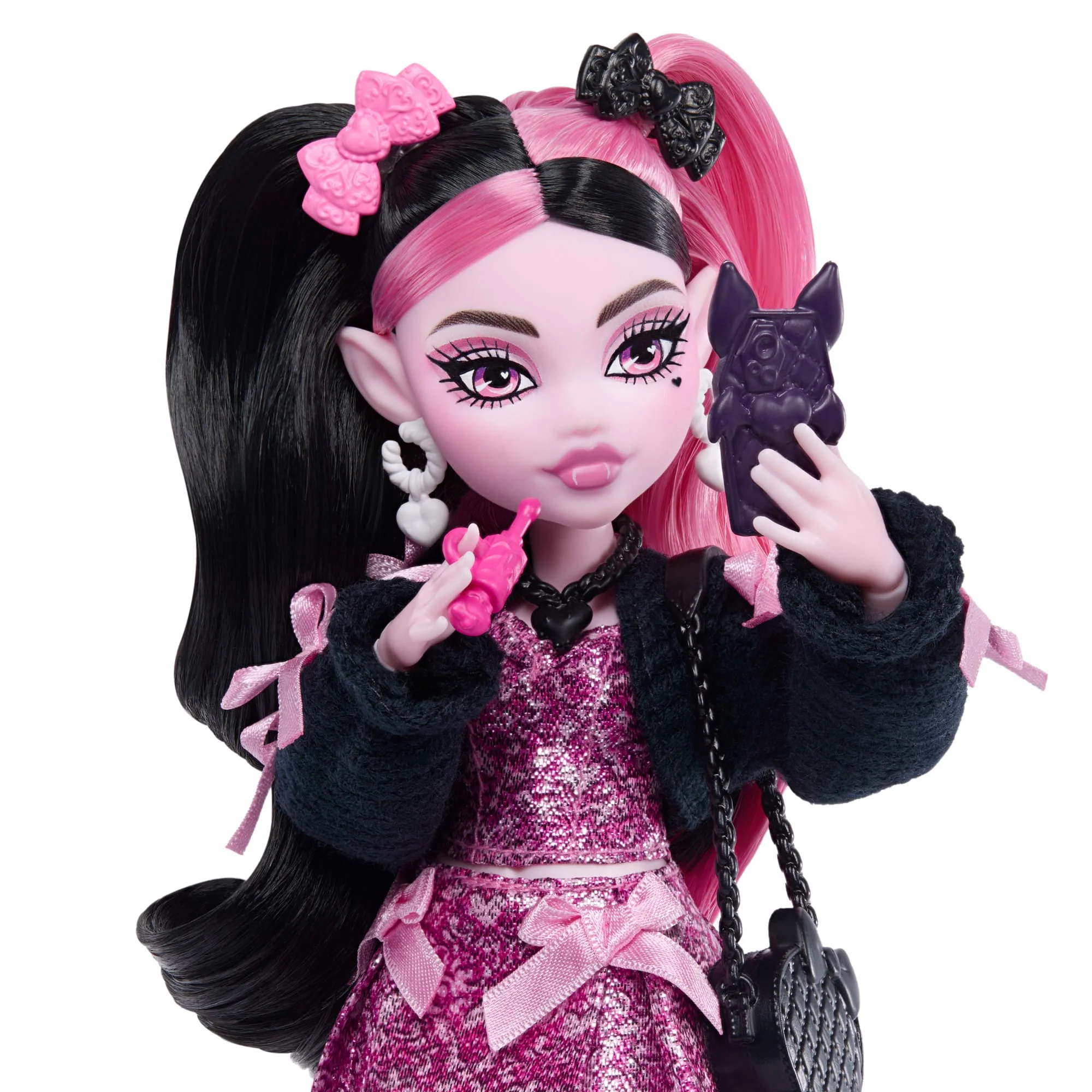 Monster High Draculaura Fashion Doll in Bow Dress With Pet Bat Count Fabulous And 7 Accessories - Image 3