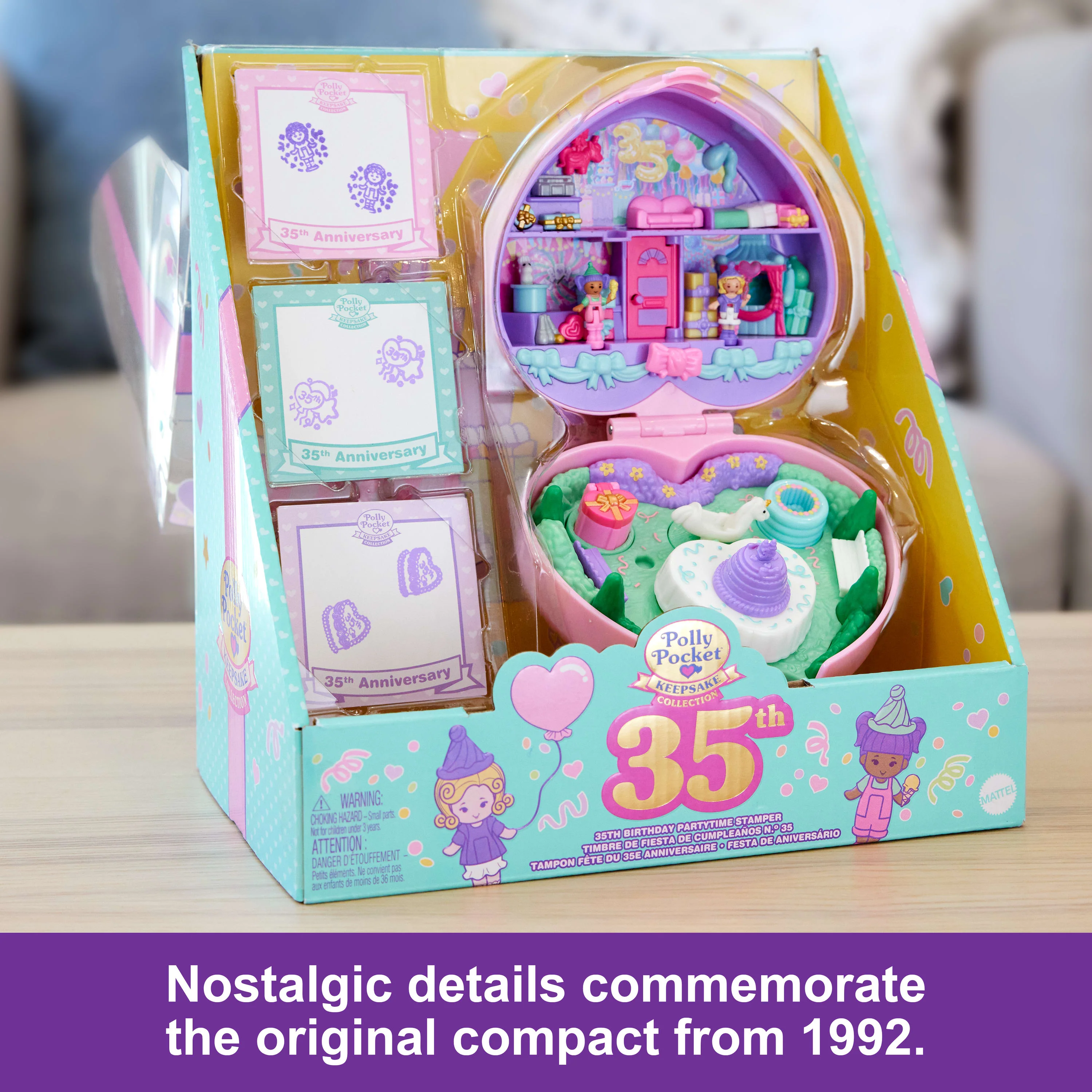 Polly Pocket Dolls And Playset, Collector Heritage Compact, 35th Birthday Partytime Stamper - Image 3
