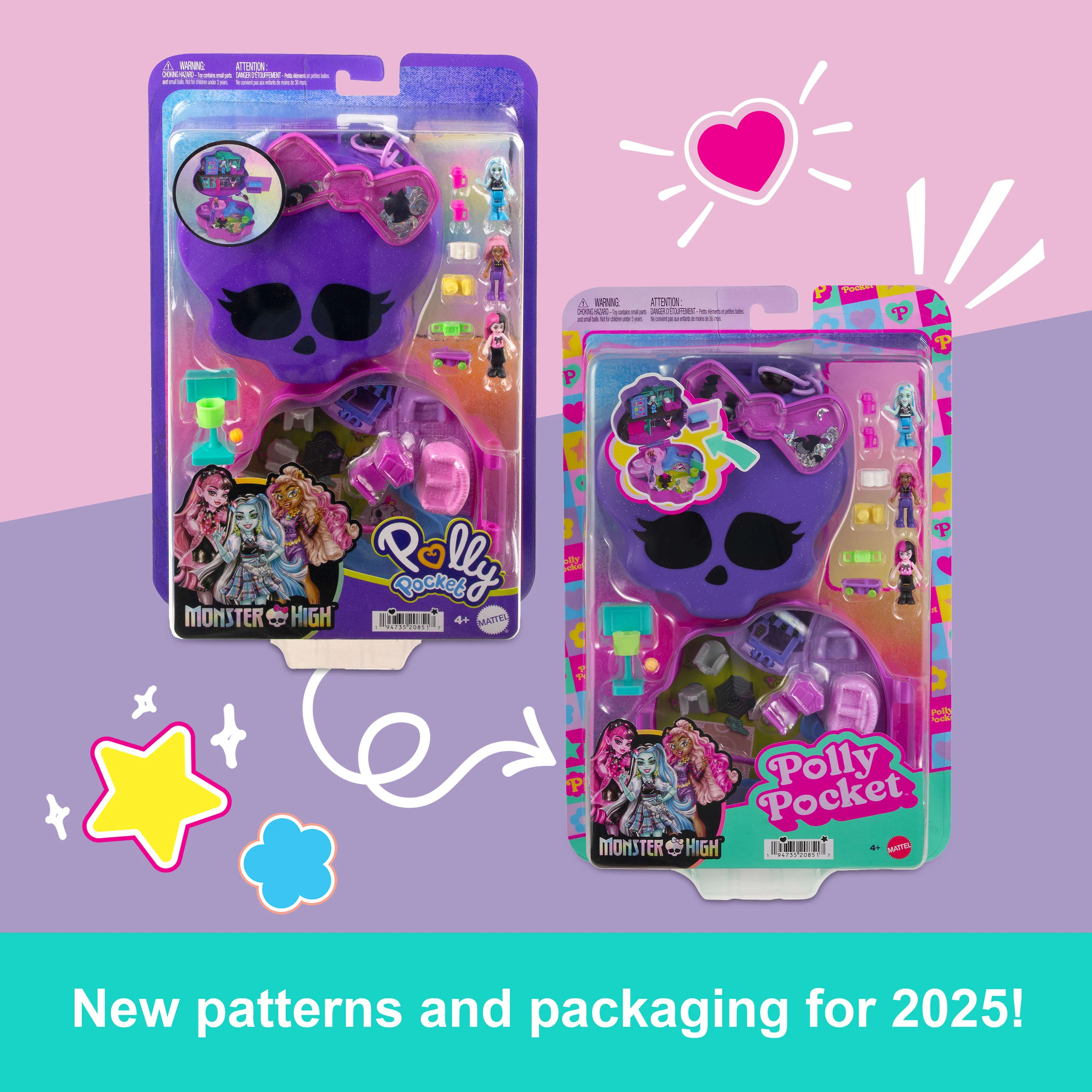 Polly Pocket Monster High Compact With 3 Micro Dolls & 10 Accessories, Opens To High School - Image 3