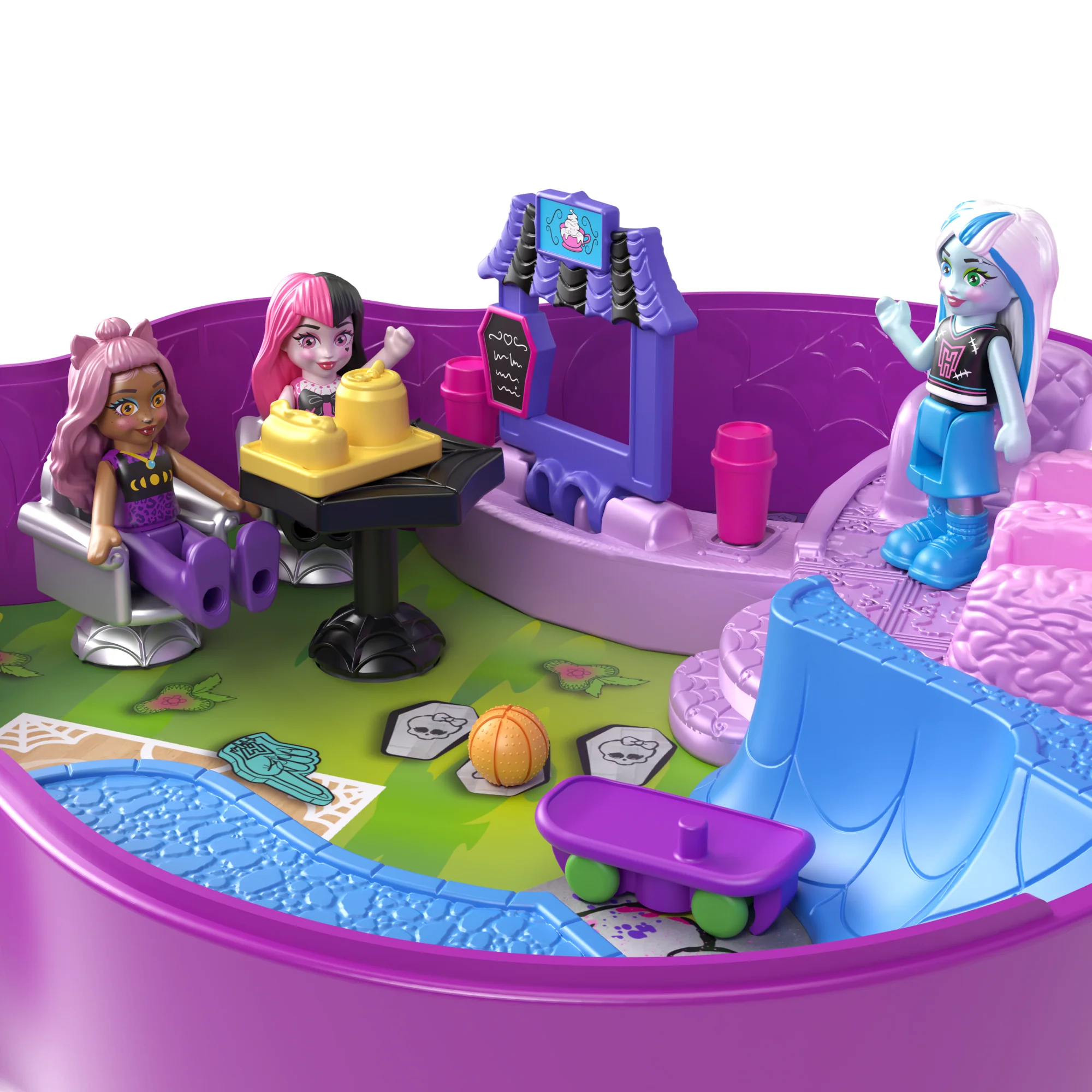 Polly Pocket Monster High Compact With 3 Micro Dolls & 10 Accessories, Opens To High School - Image 3