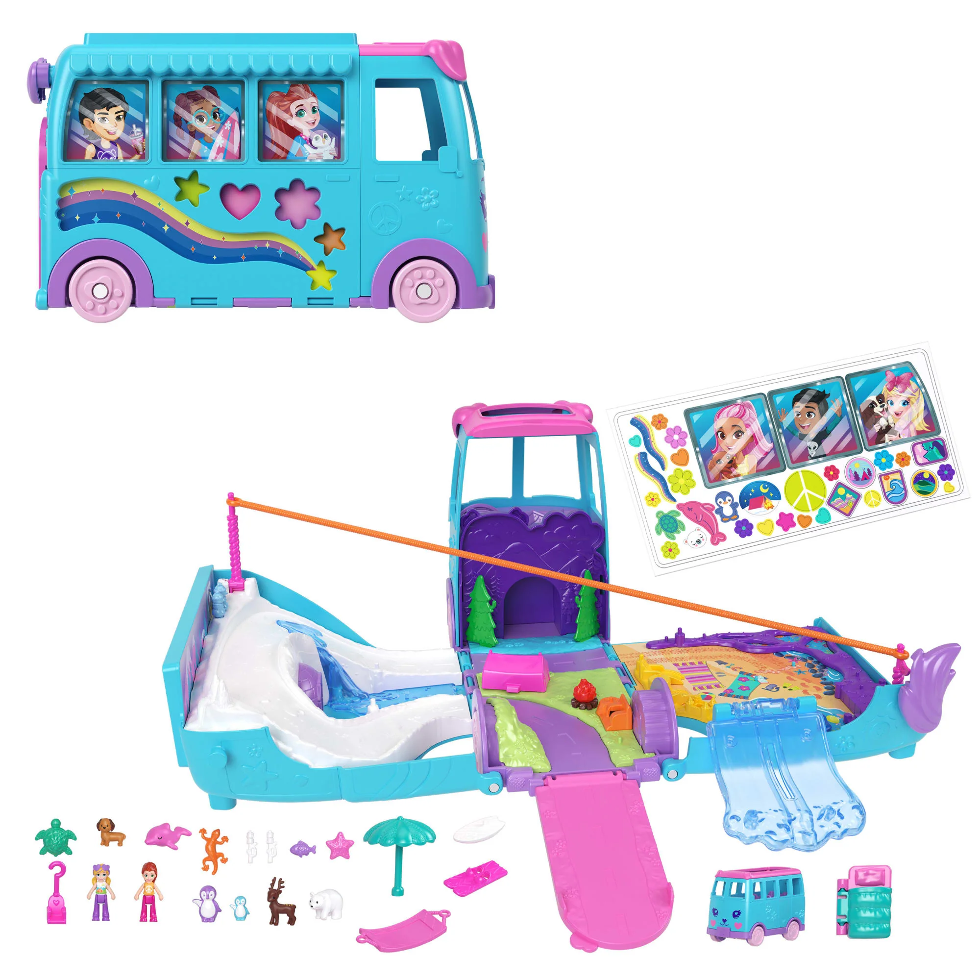 Polly Pocket Set de Juego Aventura Sobre Ruedas con Mascotas