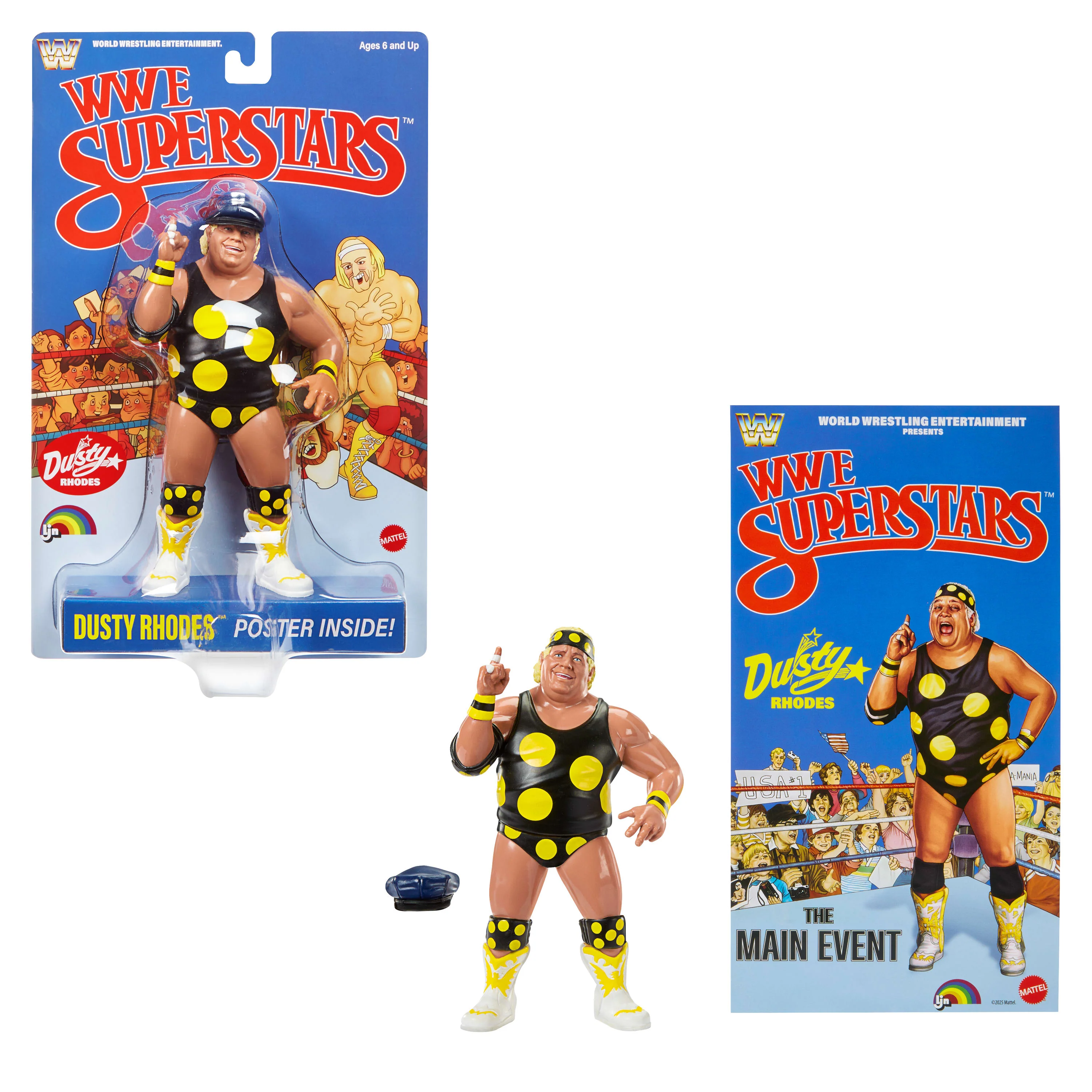 WWE Ljn Superstars Dusty Rhodes Action Figure, 1980s Retro 8-inch Collectible Toy