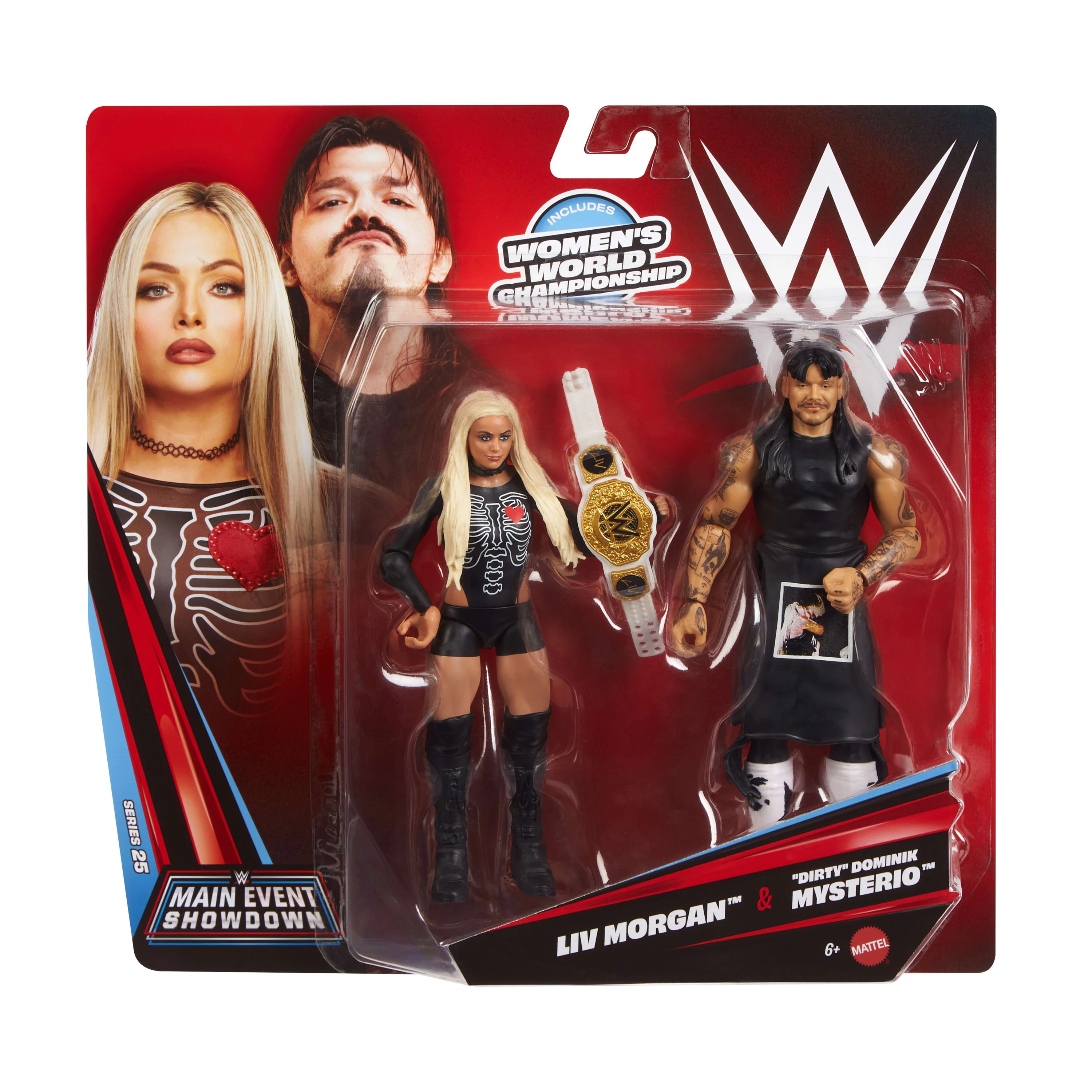 WWE Main EVent Showdown “Dirty” Dominik Mysterio & Liv Morgan Action Figures Set, Series #25, 6-inch - Image 2