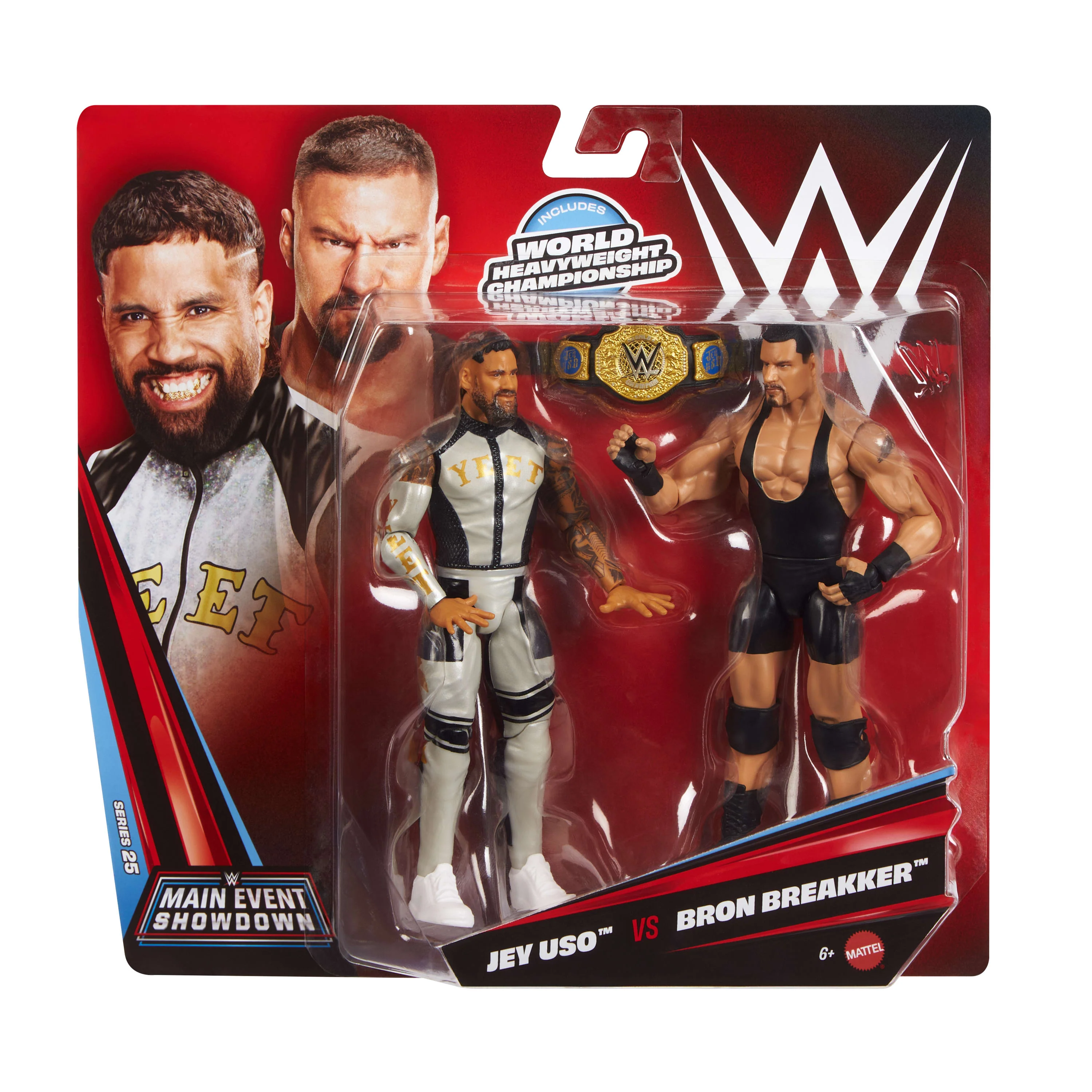 WWE Main EVent Showdown Bron Breakker vs Jey Uso Action Figures Set, Series #25, 6-inch Collectibles - Image 2